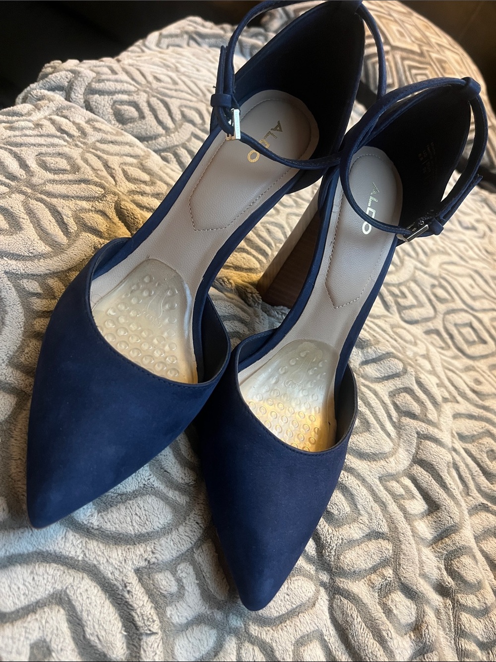 Aldo Navy Pointed-Toe Ankle-Strap Heels